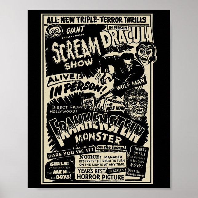 Poster Monstre de film d'horreur Mummy Dracula Werewolf F (Devant)