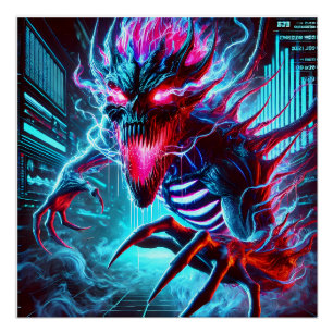 Poster Monstre d'Horreur Néon Yeux Lumineux Cyberpunk Fan