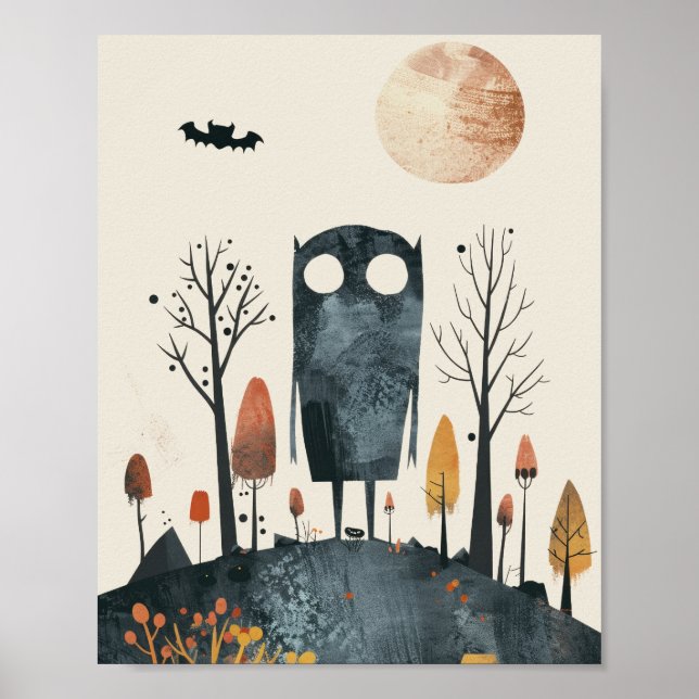 Poster Monstre mignonne dans le paysage d'Halloween Éffra (Devant)