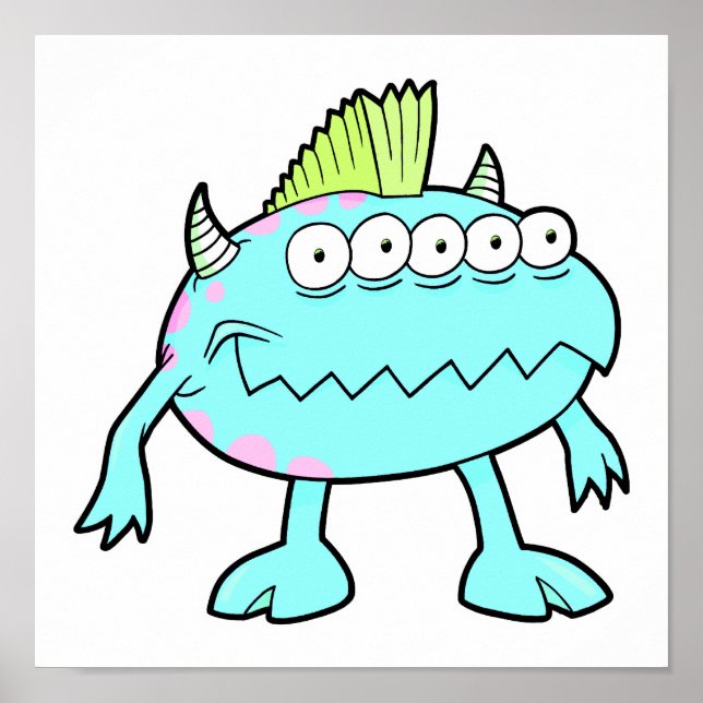 Poster monstre mohawk punk bleu de nombreux yeux (Devant)