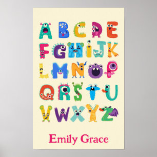 Poster Monstre Personnalisé ABC Monstres Silly Alphabet