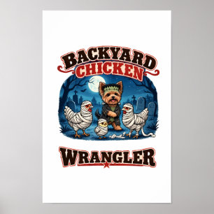 Poster Monstre Yorkie et poules momies Halloween