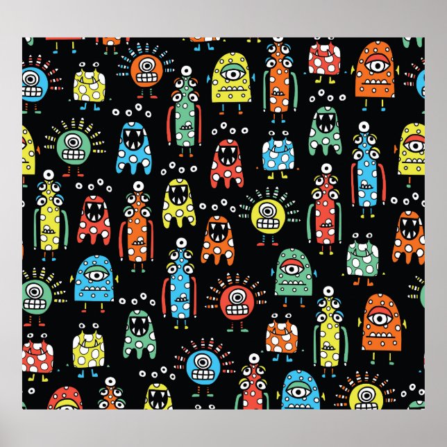 Poster Monstres Aliens : Mignonne Vintage sans couture (Devant)