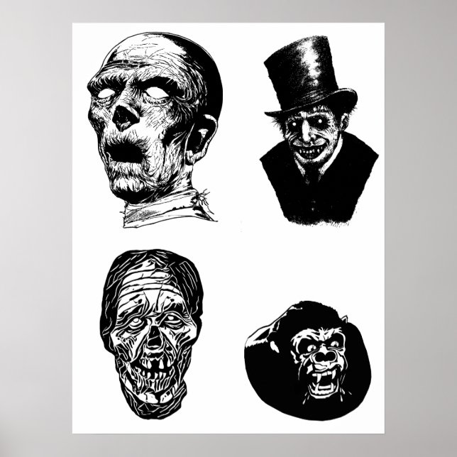 Poster Monstres déplaisants Créatures Horreur Art illustr (Devant)
