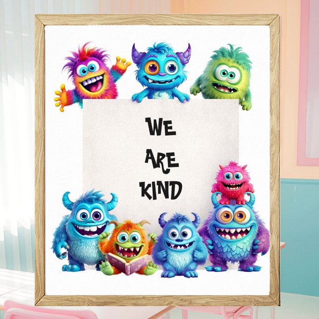 Poster Monstres mignonnes amusantes Classroom Décor Texte (Funny Cute Monsters with Your Own Text Poster)