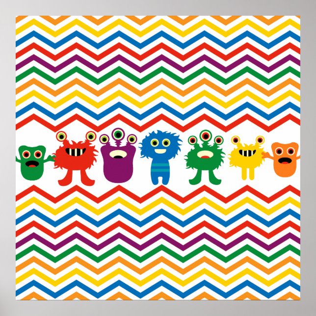 Poster Monstres mignonnes colorées Fun Chevron Motif rayé (Devant)
