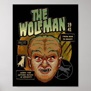 Poster Monstres universelles Le loup Homme Vintage Hallow