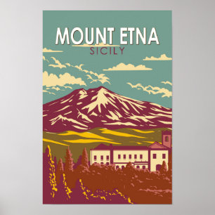 Poster Mont Etna Sicile Voyage Art Vintage