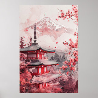 Poster Mont Fuji et pagode – Paysage japonais classique