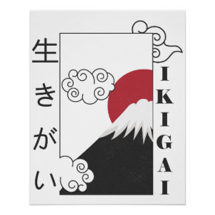 Poster mont fuji rétro kanji japonais