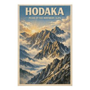 Poster Mont Hotaka, Japon, dans un style rétro classique