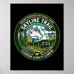Poster Mont Rainier Parc national sentier Skyline vintage