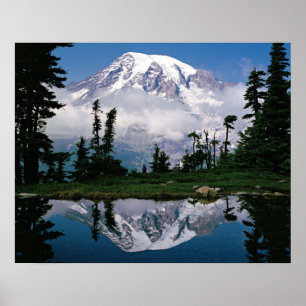 Poster Mont Rainier reflété dans un lac de montagne