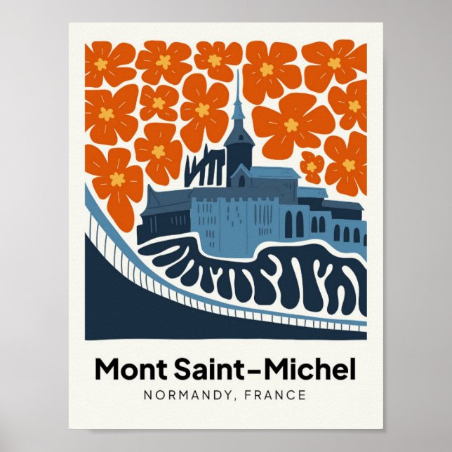 Poster Mont Saint Michel France abstraite florale (Devant)