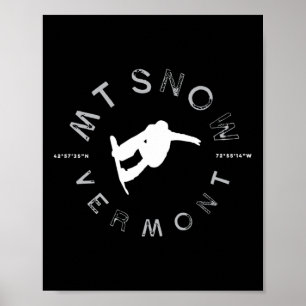 Poster Mont Snow Vermont Graphisme Vintage Snowboard T Sh