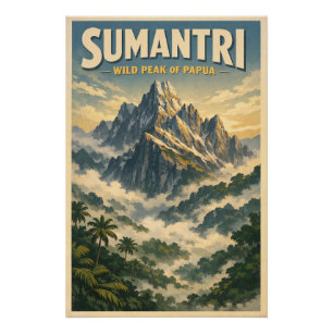 Poster Mont Sumantri, Indonésie, dans un classique rétro