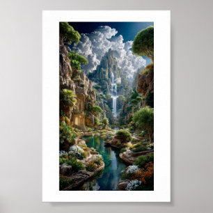 Poster Montagne de Fantaisie à Cascade Étagée – Château A