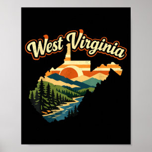 Poster Montagne du coucher de soleil rétro de l'État de V
