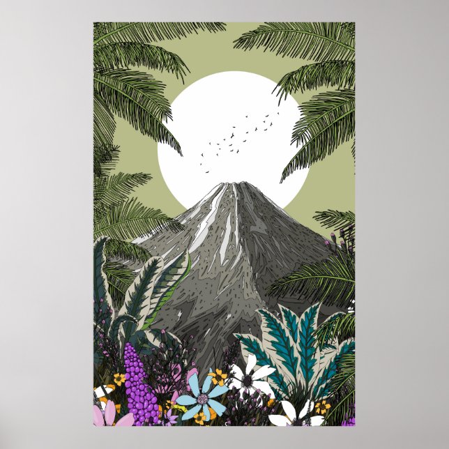 Poster Montagne du volcan fleur sauvage (Devant)