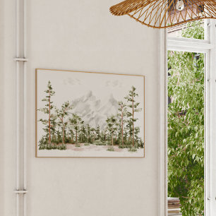 Poster Montagne et forêt à l'aquarelle