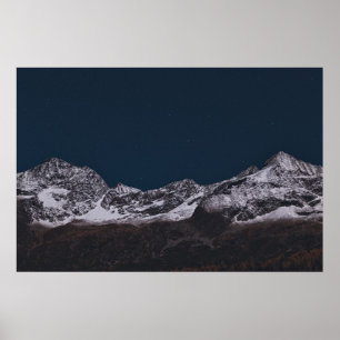 POSTER MONTAGNE GLACIE EN NUIT