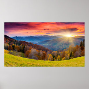 Poster Montagne paysage d'automne avec forêt