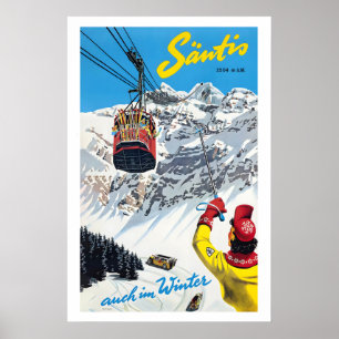 Poster Montagne Säntis 2504 m Suisse Ski Vintage