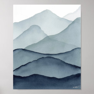 Poster Montagnes Aquarelles Monochromes