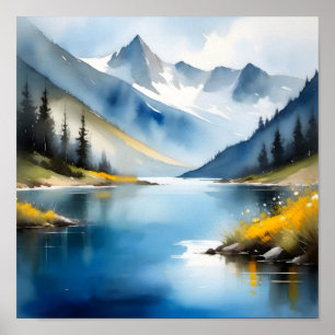 Poster Montagnes enneigées et lac