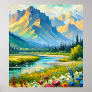 Poster Montagnes et Fleurs