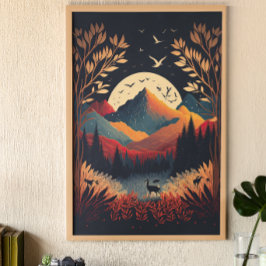 Poster Montagnes Lune et Colorée avec Meadow Ai Art