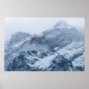 Poster Montagnes neige et brouillard