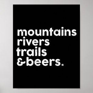 Poster Montagnes Rivières Sentiers Bières Drôle Amateur d