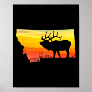Poster Montana Elk Hunti Papa Vintage Retro Sun Bow Hunti