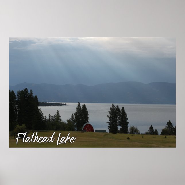 Poster Montana Flathead Lake Shore Red Granges (Devant)