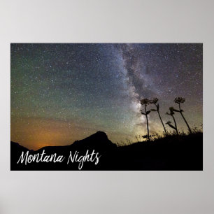 Poster Montana Nights avec Voie Lactée Montagnes & Fleurs