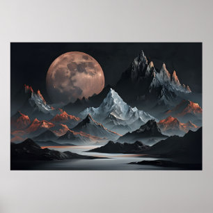 Poster Montée lunaire au-dessus des sommets Aliens - Mont