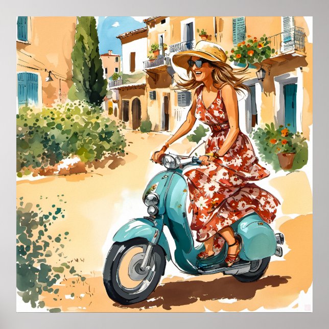 Poster Monter un scooter en Sardaigne Imprimer (Devant)