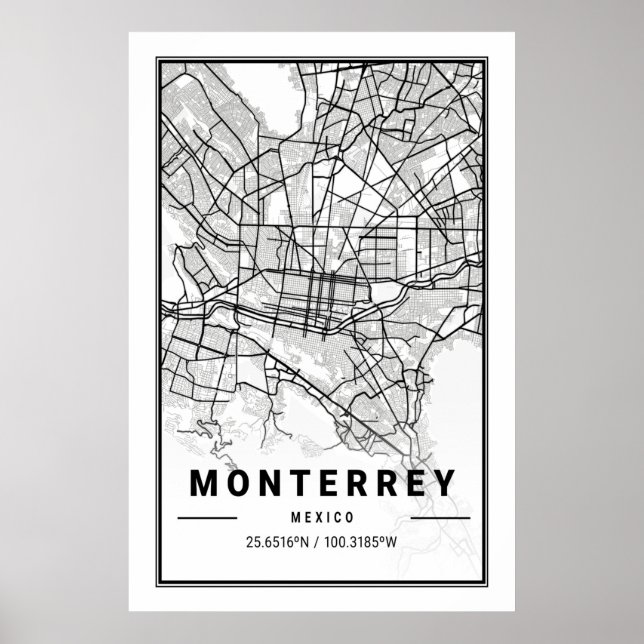 Poster Monterrey Mexico Villes Travel City Map Moderne (Devant)