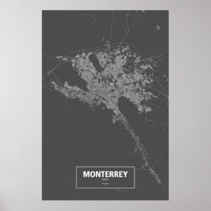 Poster Monterrey, Mexique (blanc sur le noir)