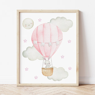 Poster Montgolfière Rose, Animaux, Lapin, Chambre de Fill