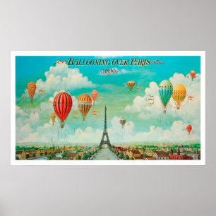 Poster Montgolfière sur Paris, ballons à air chaud, vinta