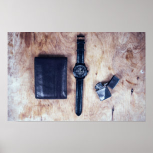 Poster montre-bracelet avec porte-monnaie et briquet