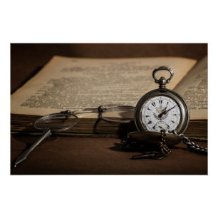 Poster Montre d'antiquité et lunettes de grand-père