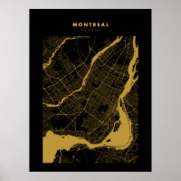 Montréal - Canada Carte de la ville en or sombre