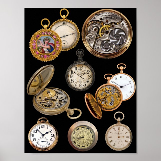 Poster Montres de poche Temps Steampunk Objets Collage (Devant)