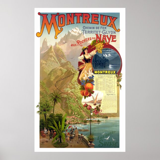Poster Montreux, Suisse, Voyage Vintage (Devant)