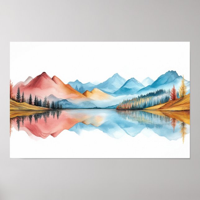 Poster Monts Nature Illustration Pastel Couleur Peinture (Devant)