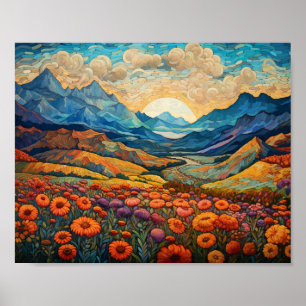 Poster Monts Retro Illustration du paysage Artistique