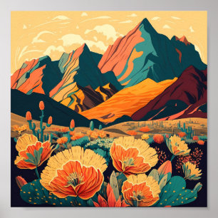 Poster Monts Retro Illustration du paysage Artistique